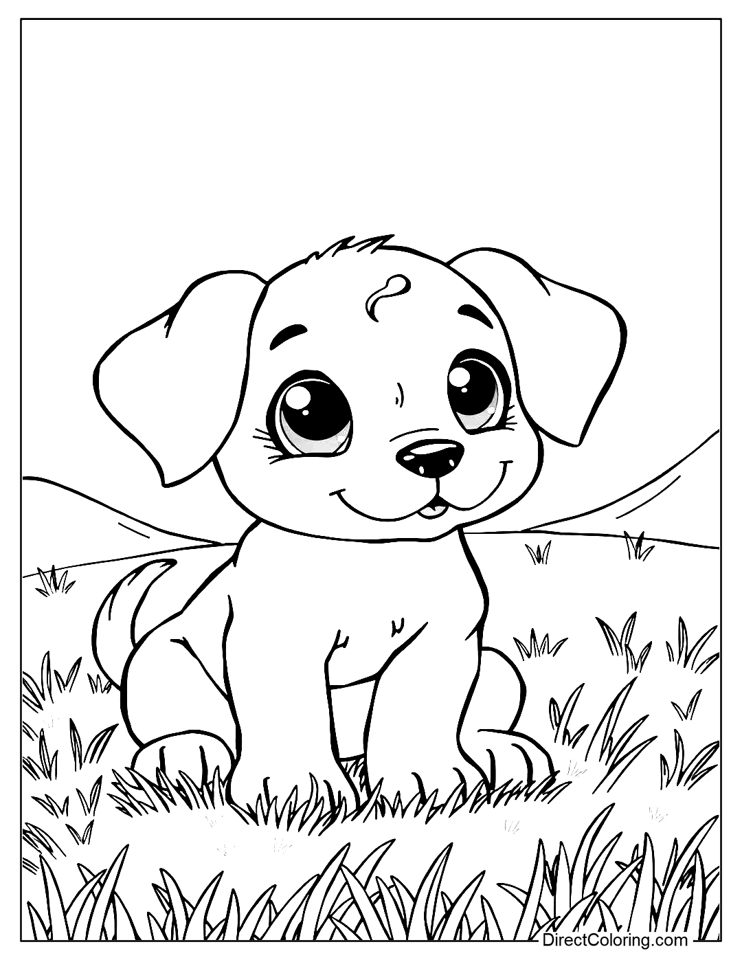 Puppy Sitting in the Grass Coloring Page